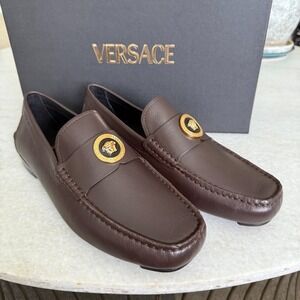 Versace 1015591 Dark Brown Leather Driver Shoes with Medusa plaque, sz 41